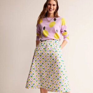 Boden Cream Hattie Poplin Lemon Midi Skirt